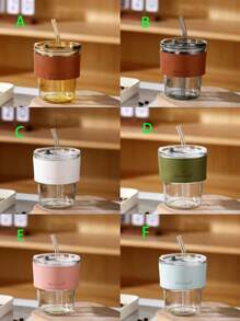 1pc Random Color Bamboo Knot Cup With Straw, Ins Style Double Wall Coffee Mug - Multicolor - View 10