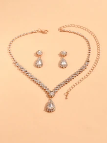 3pcs Women's Teardrop Shape Earring, Necklace Jewelry Set - Baby Pink - View 7