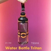 Tritan Sports Water Bottle, 750ml/25.36oz, Directly Drinkable, Detachable Straw - Black - View 3