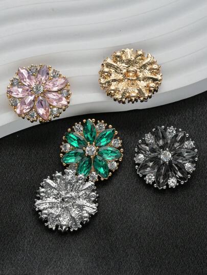 5 حبات/حزمة أزرار زجاجية معدنية مرصعة بألماس على شكل دوار الشمس ، مناسبة للبدلات والسترات الصوفية و الأزياء و الزي الموحد والفساتين للأعراس والديكور وحرف اليد في الأحذية والحقائب وصناديق الهدايا والمجوهرات وملحقات الخياطة لموسم الخريف/الشتاء