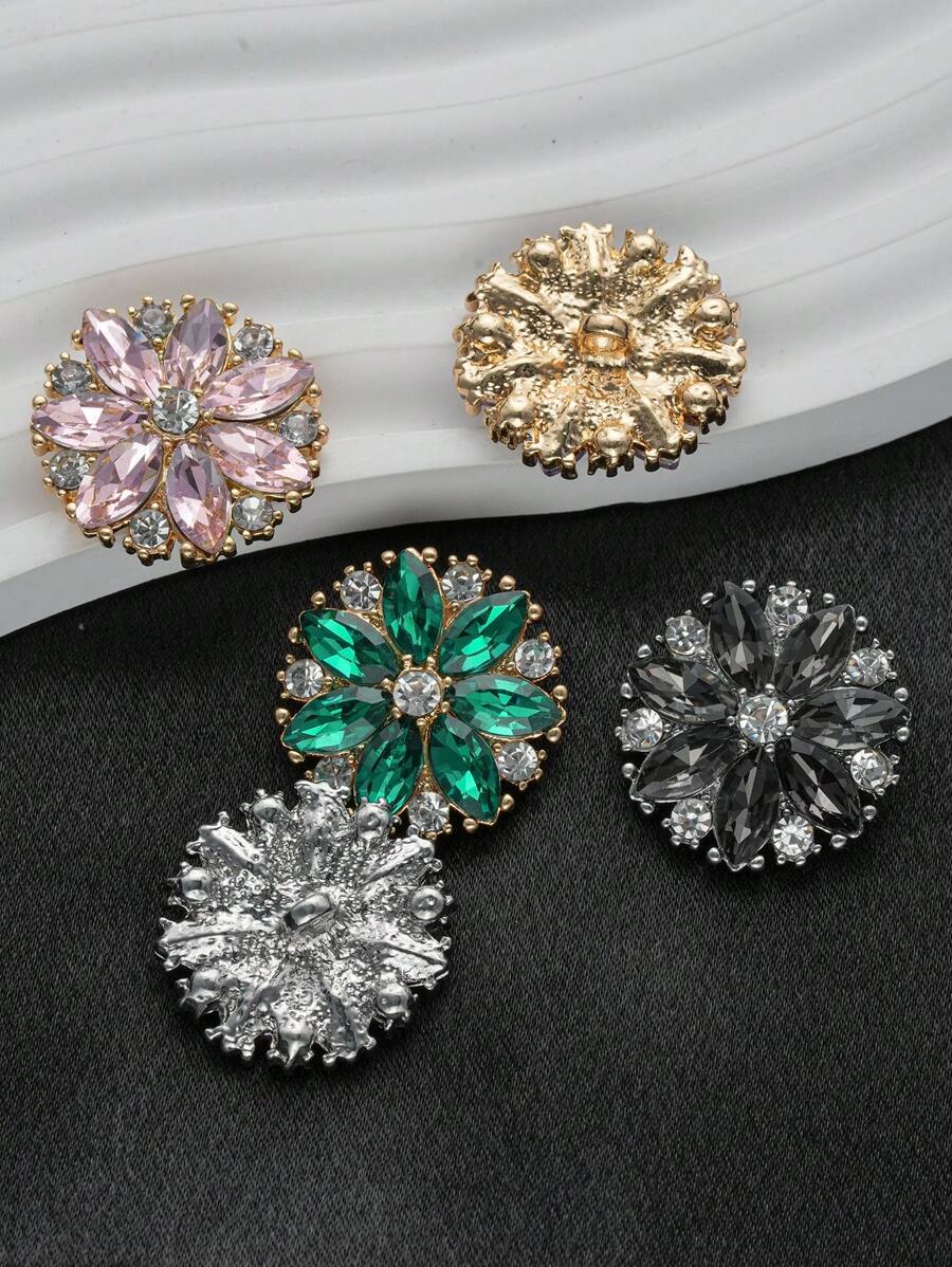 5 cái/gói Nút kim loại thủy tinh hoa hướng dương, Thích hợp cho áo khoác, áo len, bộ đồ, may đồng phục, váy cưới, trang trí, giày dép tự làm, túi xách, hộp quà tặng, làm đồ trang sức, phụ kiện may thủ công, mùa thu/đông