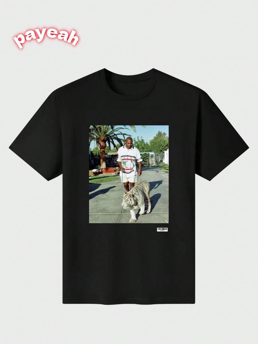 Payeah Mike Tyson Walking His Tiger On A Lead Casual Digital Print Pure ...