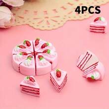 4 chiếc bánh mô phỏng thu nhỏ tỷ lệ 1:12, bánh hình tam giác giả bằng nhựa siêu nhỏ tự làm, phụ kiện trang trí nhà bếp, đồ trang trí siêu nhỏ dễ thương, đồ trang trí ký túc xá và căn hộ đại học, tiệc sinh nhật, tiệc ngày lễ, đồ trang trí cho Halloween, ngày lễ tình nhân, giáng sinh, lễ tạ ơn, quà tặng năm mới - Màu Hồng  Dưa hấu - Xem 3