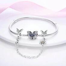 1 Pieza Cadena de color plateado Colección clásica Luna Estrella Lazo Mariposa Estrella de mar Encanto de silicona Adecuado para pulsera, collar, brazalete original Cuentas para hacer joyas DIY como regalo - Plateado - Ver 4