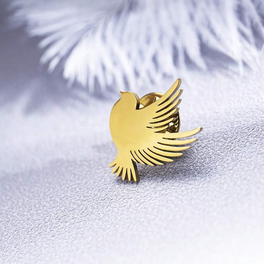 1 件简约不锈钢和平胸针，经典金属翻领别针，适合商务西装外套，男女通用日常佩戴 - 銀色 - 查看 1