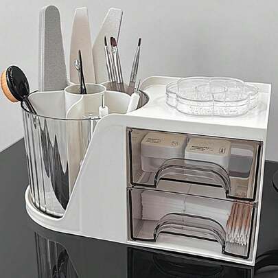 Hộp đựng sơn móng tay xoay - Ngăn kéo để bàn đa chức năng bằng acrylic, thích hợp đựng dụng cụ và phụ kiện salon, không mùi thơm - Có thể đựng gel UV, cọ, dũa móng - 1 chiếc, cũng có thể dùng làm hộp đựng trang sức, túi đựng mỹ phẩm, hộp đựng cọ trang điểm, hộp đựng nước hoa.