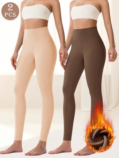 MIOTAN 2 st. varma leggings för kvinnor, fodrade med värme, köldtåliga, mjuka och bekväma, höst/vinter