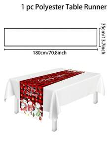 Christmas Theme Table Runner, Cute Snowman Design, Suitable For Christmas Family Gathering Party Tabletop Center Decor