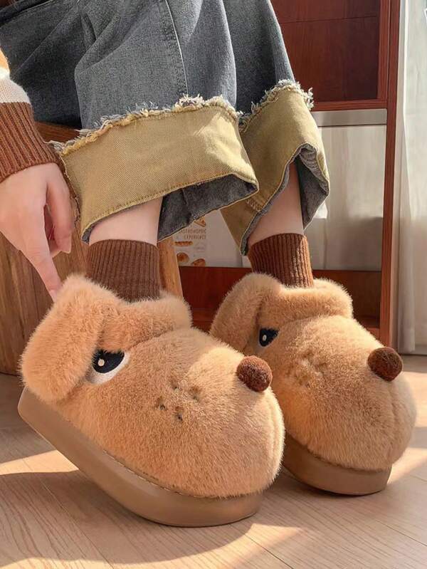 1 Paar unisex EVA Cartoon Hund Plüsch gefütterte rutschfeste dicksohlige flache Lässig Schuhe für Teenager, geeignet für Herbst/Winter