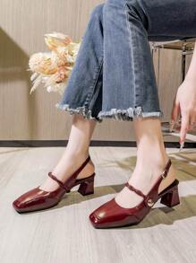 女士方头粗跟封闭式鞋头性感高跟鞋