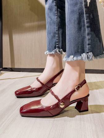 Tacones altos sexy para mujeres con puntera cuadrada y tacón grueso