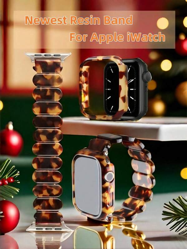 1set Resin Elastic Apple Watch Band + Apple Watch Face Protector Case, Lightweight Anti-Drop Anti-Scratch, Compatible With Apple Watch Ultra 2/1, SE 9/8/7/6/5/4/3/2/1, Size 38/40/41/42/44/45/49mm, 42/46mm For S10