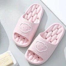 简约休闲风2025新款室内浴室居家女拖鞋女加厚防漏居家拖鞋舒适简约柔软防滑拖鞋 - 粉色 - 查看 3
