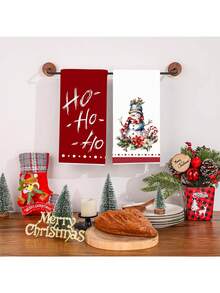 6 条圣诞手巾，带有圣诞快乐、圣诞老人、雪人和红色卡车图案，适合圣诞节厨房和浴室装饰