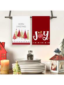 6 条圣诞手巾，带有圣诞快乐、圣诞老人、雪人和红色卡车图案，适合圣诞节厨房和浴室装饰