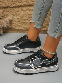 Giày thể thao nữ màu trắng, giày thường ngày đế dày thiết kế mới, kiểu dáng đế xuồng thời trang, mùa thu - màu đen - Xem 3
