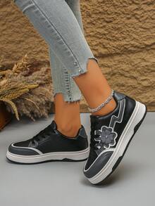 Giày thể thao nữ màu trắng, giày thường ngày đế dày thiết kế mới, kiểu dáng đế xuồng thời trang, mùa thu - màu đen - Xem 5