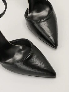 欧美性感夜店显瘦高跟鞋，女士超高跟露跟单带黑色高跟鞋 - 黑色 - 查看 4