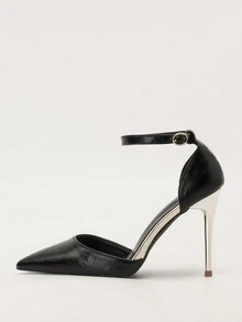 欧美性感夜店显瘦高跟鞋，女士超高跟露跟单带黑色高跟鞋 - 黑色 - 查看 2