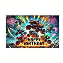 Versatile Monster Truck Birthday Banner - Perfect For Man Parties, Youngsters Showers & Tailgating Events - Durable Polyester, Indoor/Outdoor Use, No Power Needed - 1pc - View 3