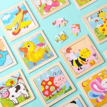 5 pièces puzzle éducatif en bois pour enfants, puzzle de reconnaissance de dessins animés d'animaux et de véhicules, style aléatoire envoyé