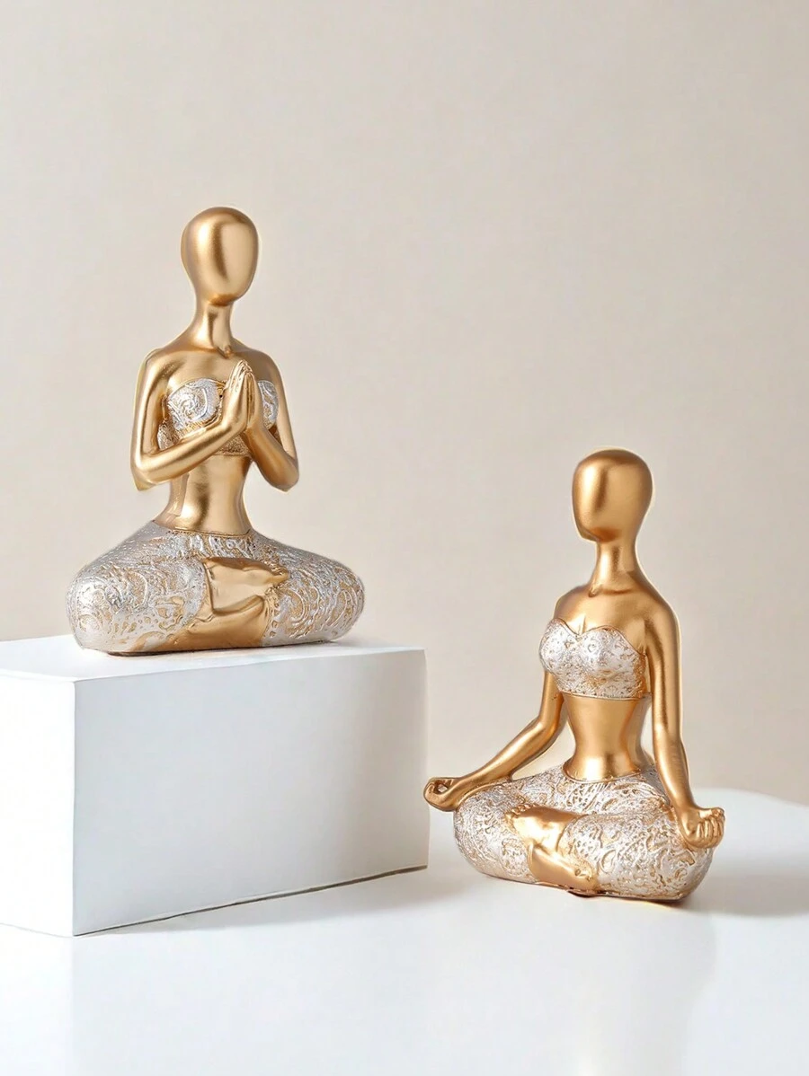 1pc Resin Luxury Yoga Girl Statue Decor Ornament, For Home Decor, Living Room, Bedroom, Study, Wedding Party, Holiday Atmosphere Decoration, Valentine's Day, Christmas, Wedding Gift, Best Holiday Gift, Display Shelf Decoration - Multicolor - View 1