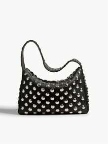 Fashionable Studded Purses, Shoulder Bag Punk Inspired, Wome's Small Shouder Purse, Vegan Leather Designer Handbags Streetwear - màu đen - Xem 5