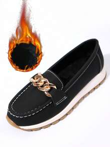 Giày lười đế bằng lót nhiệt mới cho nữ mùa xuân/thu, giày bệt mũi tròn, giày lười đế mềm - màu đen - Xem 1