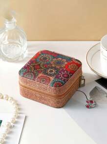 1pc Mini Retro Jewelry Box Earrings, Rings, Necklaces, Travel Storage Box, Jewelry Earrings, Elegant Style Printed Jewelry Box, Multi Functional Jewelry Storage Box, Zipper Convenient Jewelry Bag, Exquisite Cosmetics And Lipstick Storage Bag, Mother's Day Gift, Girls' Gift, Handbag Storage, New Cork Pattern Multi Compartment Large Capacity Jewelry Box, Luxury PU Leather Jewelry Box, Mini Flip Storage Women's Jewelry Gift, Mother's Storage Box