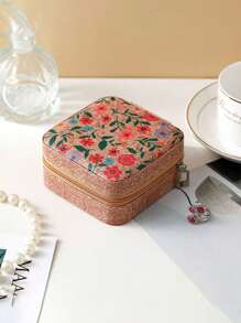 1pc Mini Retro Jewelry Box Earrings, Rings, Necklaces, Travel Storage Box, Jewelry Earrings, Elegant Style Printed Jewelry Box, Multi Functional Jewelry Storage Box, Zipper Convenient Jewelry Bag, Exquisite Cosmetics And Lipstick Storage Bag, Mother's Day Gift, Girls' Gift, Handbag Storage, New Cork Pattern Multi Compartment Large Capacity Jewelry Box, Luxury PU Leather Jewelry Box, Mini Flip Storage Women's Jewelry Gift, Mother's Storage Box