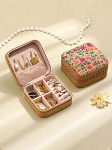 1pc Mini Retro Jewelry Box Earrings, Rings, Necklaces, Travel Storage Box, Jewelry Earrings, Elegant Style Printed Jewelry Box, Multi Functional Jewelry Storage Box, Zipper Convenient Jewelry Bag, Exquisite Cosmetics And Lipstick Storage Bag, Mother's Day Gift, Girls' Gift, Handbag Storage, New Cork Pattern Multi Compartment Large Capacity Jewelry Box, Luxury PU Leather Jewelry Box, Mini Flip Storage Women's Jewelry Gift, Mother's Storage Box