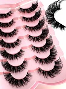 LYBCG Cosplay Manga 7 Pairs Cat Eye 3D Mink Lashes, Fluffy Soft Fine Natural Cross Lashes Extend Eyelash Extension, 8D Elongated Wispy False Eyelashes - Lông mi  mắt mèo - Xem 2