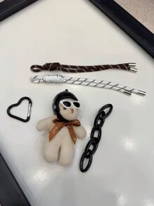 HXXOOS 1 Peça Chaveiro de Bolsa de Moda para Casais, Chaveiro Fofo de Ursinho de Óculos de Sol, Chaveiro de Metal em Forma de Coração, Corda Branca com Nó, Chaveiro Ladybag, Presente Pequeno Legal, Adequado para Senhoras, Colarinho Branco, Mulheres, Meninas, Use este pingente para realçar seu estilo.