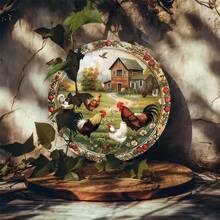 1 tấm biển kim loại hình con gà trống cổ điển - Nghệ thuật treo tường bằng kim loại tròn 8"X8", Thích hợp cho nhà bếp, quán cà phê, trang trí nhà nông thôn với họa tiết động vật hài hước, bền, chống thấm nước, treo trong nhà/ngoài trời, vị trí lỗ ngẫu nhiên - Nhiều màu - Xem 4