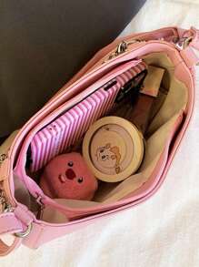 日系原宿风时尚Y2K学院风可爱链条透明徽章Ltabag女生休闲百搭单肩斜挎包 - 粉色 - 查看 10