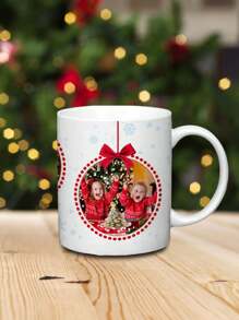 1pc 11Oz Merry Christmas-Christmas Custom Photo Mug, Snowflake, Christmas Decoration Bow, Christmas Photo Drink Cup Water Cup, Personalized Christmas Photo Coffee Cup, Christmas Family Creative Gift - Multicolor - View 5