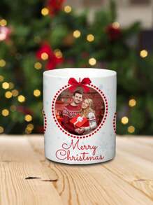 1pc 11Oz Merry Christmas-Christmas Custom Photo Mug, Snowflake, Christmas Decoration Bow, Christmas Photo Drink Cup Water Cup, Personalized Christmas Photo Coffee Cup, Christmas Family Creative Gift - Multicolor - View 4
