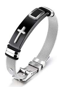 1 Peça Pulseira de Aço Inoxidável Banhada a Ouro 18K com Estampa de Cruz na Moda, Ajustável, Ideia de Presente