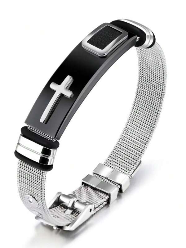 1 Peça Pulseira de Aço Inoxidável Banhada a Ouro 18K com Estampa de Cruz na Moda, Ajustável, Ideia de Presente