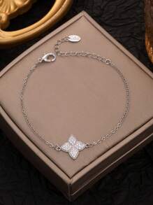 1pc Fashionable Women's Four-Leaf Flower Full Diamonds Bracelet