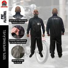 Motorcycle Raincoat Kit High Collar Waterproof Reinforced Motoboy Clothing Set - 黑色 - 查看 1