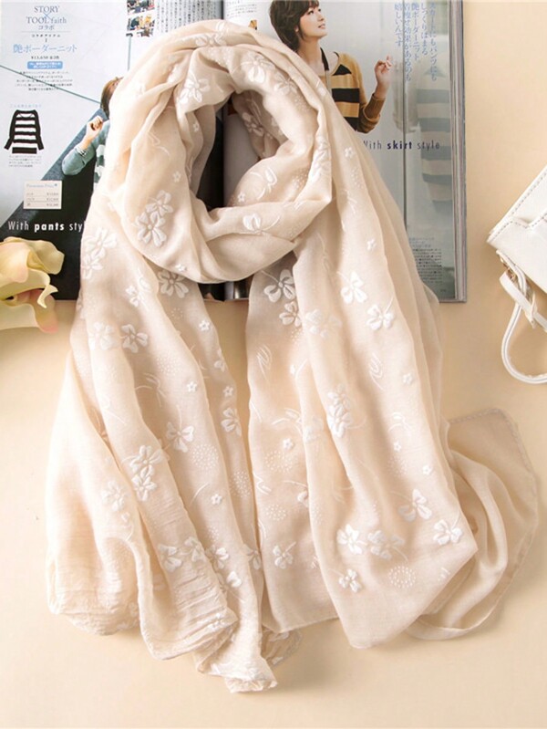 1 pièce Écharpe brodée à la mode, style artistique, châle floral doux, écharpe coupe-soleil pour le cou