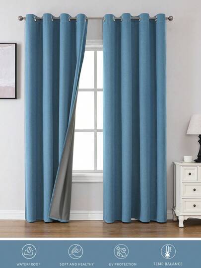 1pc/2pcs Blackout Curtains, Faux Linen Textured Curtains For Living Room, Bedroom, 100% Blackout Curtain Panels, Lightweight Thermal Insulated Drapes With Grommet Top, 84", 72", 63" Length, 2 Panels Set Available