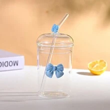 1 chiếc cốc thủy tinh trang trí hình con bướm dung tích 500ml mới có nắp, bình đựng nước/cốc đựng nước trái cây trong suốt có ống hút - 500ml - Xem 8