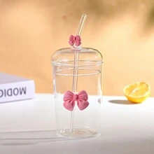 1 chiếc cốc thủy tinh trang trí hình con bướm dung tích 500ml mới có nắp, bình đựng nước/cốc đựng nước trái cây trong suốt có ống hút - 500ml - Xem 10