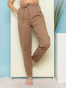 Women's Casual Pants With Pocket And Belt - 卡其色 - 查看 5