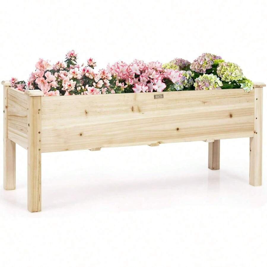 Raised Garden Bed, Wood Planter Box With Legs, Drain Holes, Elevated
