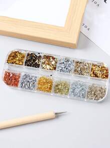 12格金银箔片，华丽美甲闪粉，铝箔亮片，全息粉，美甲艺术全息粉，闪亮DIY箔纸