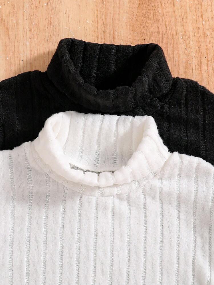 2 قطعة تي شيرت عنق الوقوف باللون الأحادي للبنات المراهقات، موضة الخريف والشتاء - متعدد الألوان - مشاهدة 3