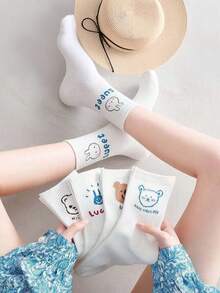 5 双女士袜子四季多色袜子多风格卡通动物熊兔子花朵可爱时尚甜美休闲袜，柔软舒适，适合居家、聚会和外出活动 - 彩色 - 查看 8